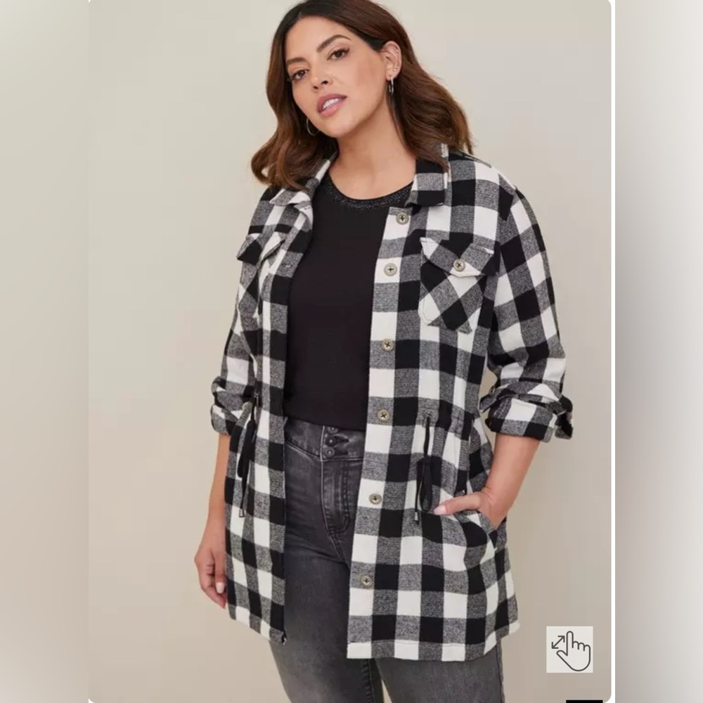 NWOT Torrid Black &White checkered Cotton Shacket with Cinched Waste- size 2X